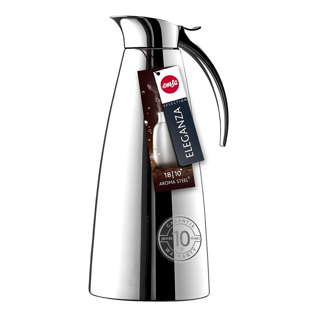 Emsa 502664 Eleganza Isolierkanne, 1,3 Liter, Easy Open Verschluss, edelstahl