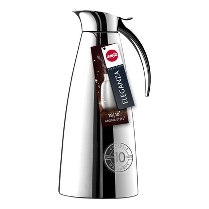 Emsa 502664 Eleganza Isolierkanne, 1,3 Liter, Easy Open Verschluss, edelstahl