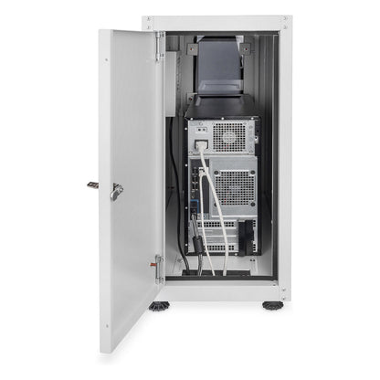 PC Schrank für Computergehäuse Glastür Digitus. inkl. Lüfter und Castorgruppe. Farbe Grau RAL 7035