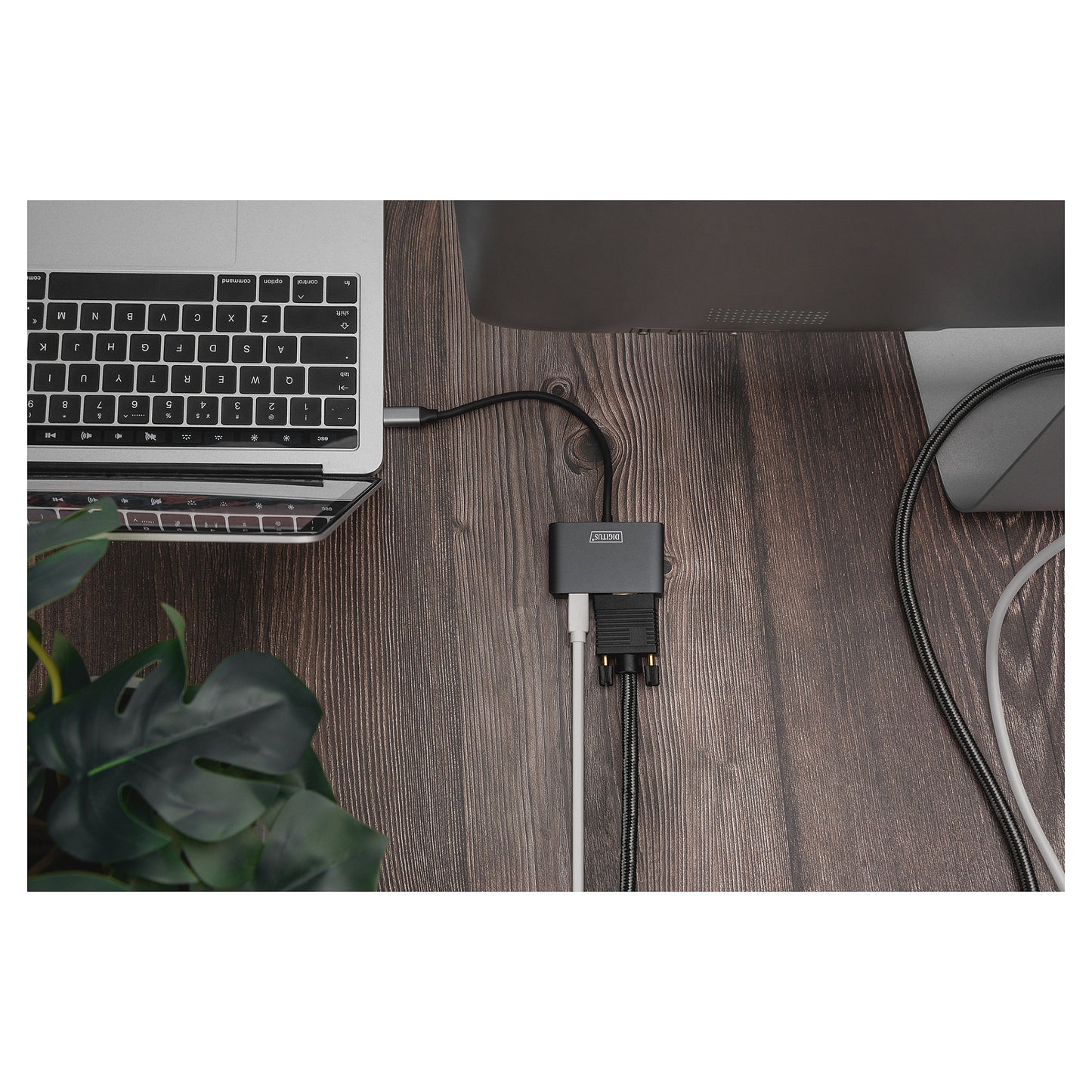Adapter DIGITUS mini DP + VGA Adapter 20cm 4K/30Hz Silber Aluminium Gehäuse