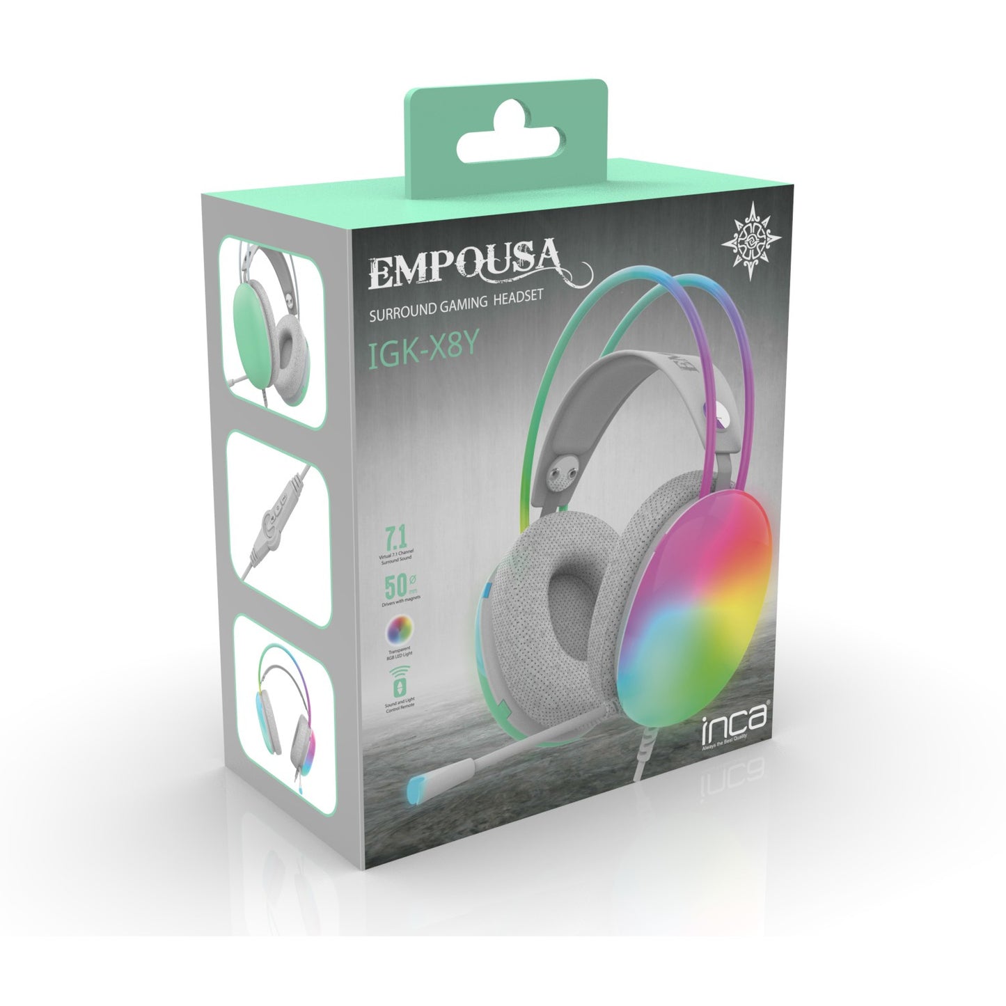 INCA Gaming Headset IGK-X8Y 7.1, USB, RGB-LED mint