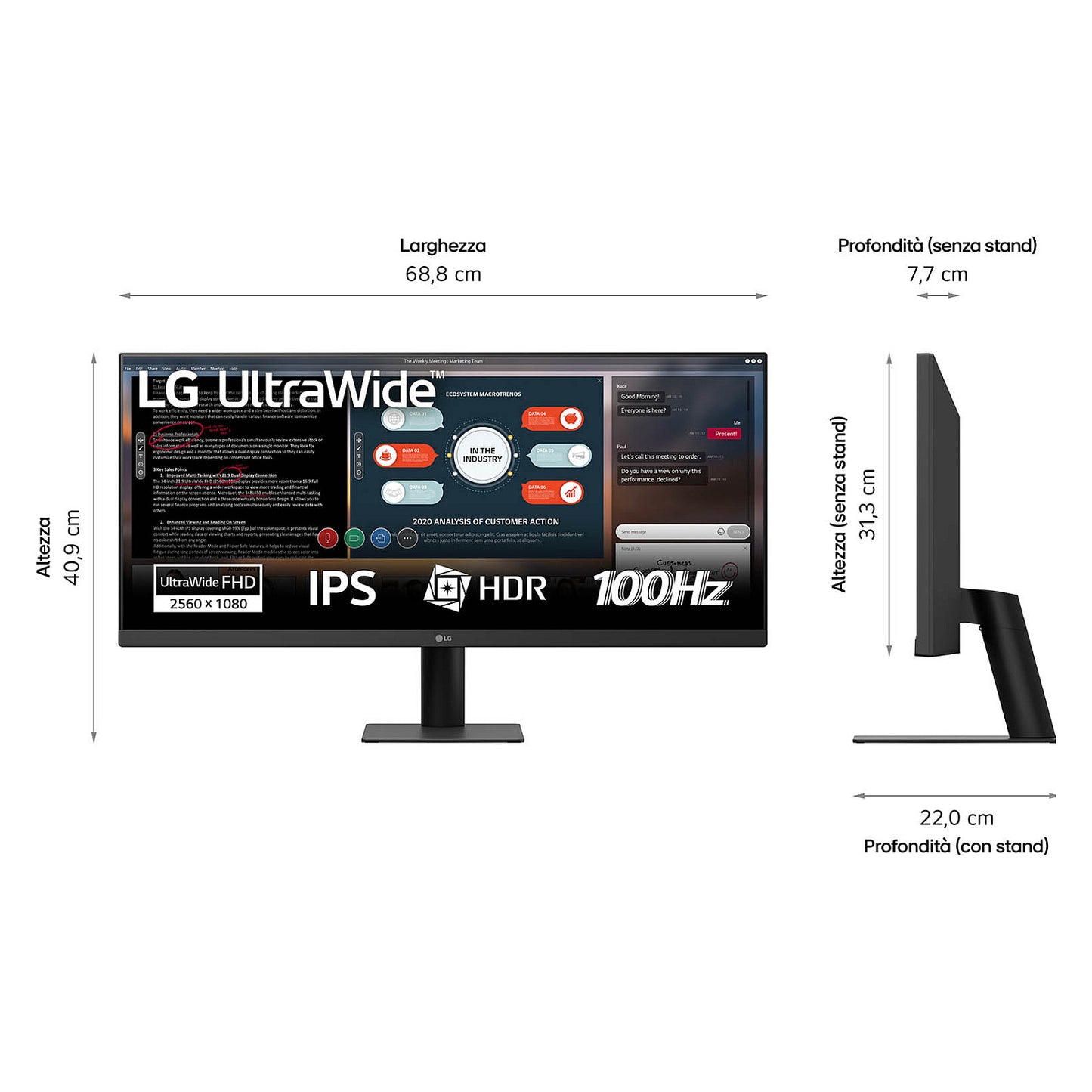 73cm/29" (2560x1080) LG 29U511A-B 21:9 WFHD IPS 5ms 100Hz HDMI DisplayPort VESA HDR