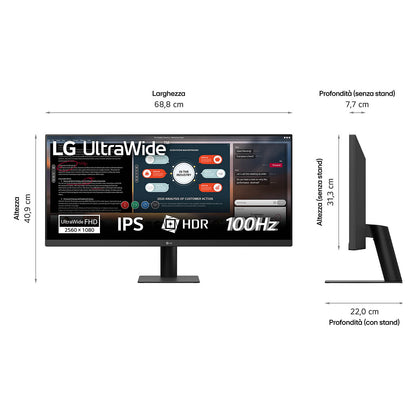 73cm/29" (2560x1080) LG 29U511A-B 21:9 WFHD IPS 5ms 100Hz HDMI DisplayPort VESA HDR