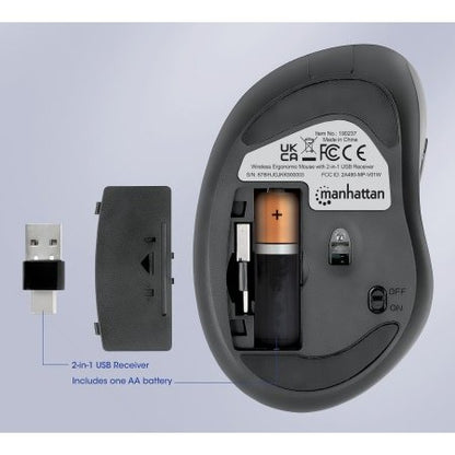 MANHATTAN Ergonomische Funkmaus USB-A/C 6 Tasten + Mausrad