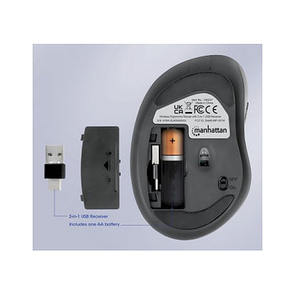 MANHATTAN Ergonomische Funkmaus USB-A/C 6 Tasten + Mausrad