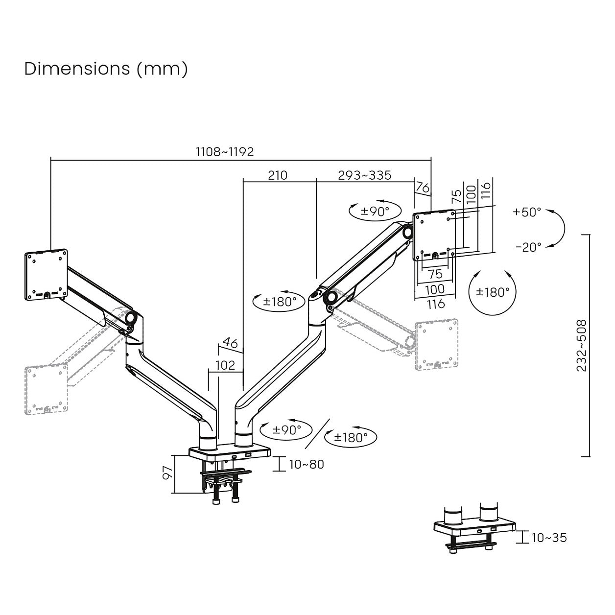 DIGITUS Dual Monitorhalterung, 2x 45", 2x 20 kg