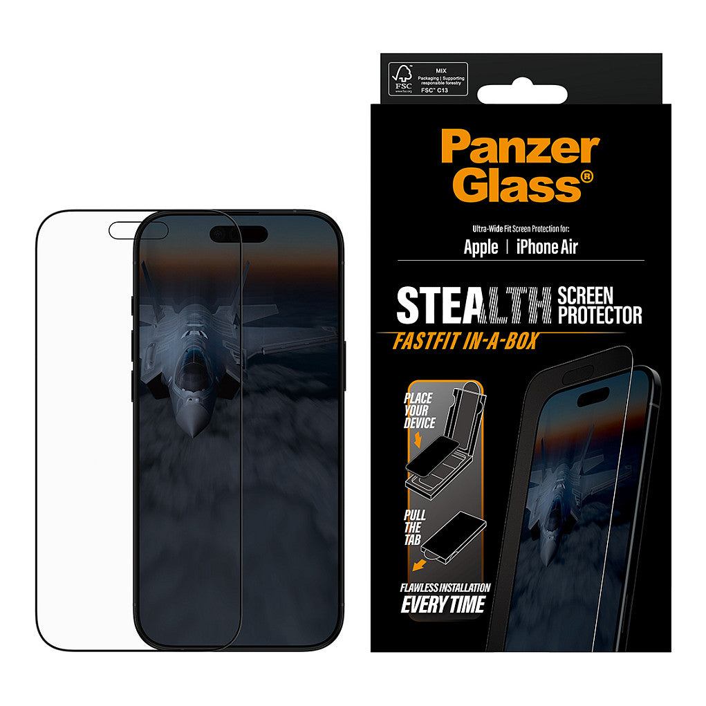 PanzerGlass Stealth Screen Protector w. Black Frame iPhone 17 Air | Ultra-Wide Fit w. Fastfit in-a-box