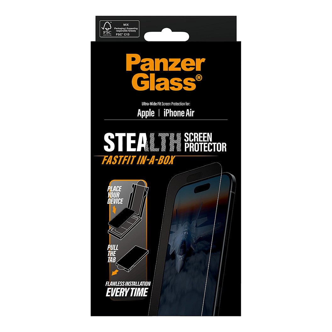 PanzerGlass Stealth Screen Protector w. Black Frame iPhone 17 Air | Ultra-Wide Fit w. Fastfit in-a-box
