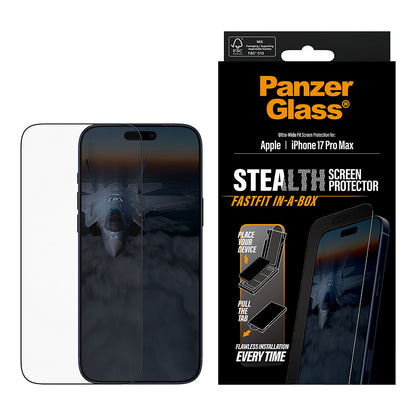PanzerGlass Stealth Screen Protector w. Black Frame iPhone 17 Pro Max | Ultra-Wide Fit w. Fastfit in-a-box