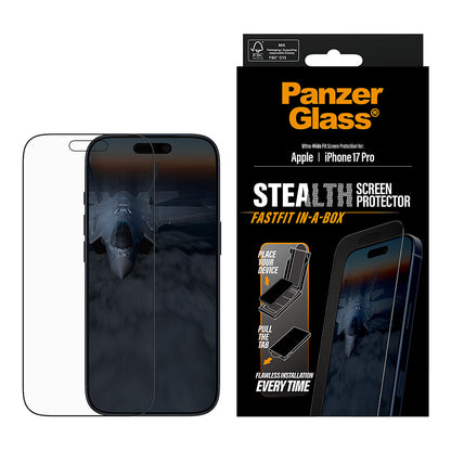 PanzerGlass Stealth Screen Protector w. Black Frame iPhone 17 Pro | Ultra-Wide Fit w. Fastfit in-a-box