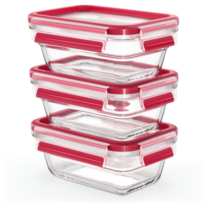 Emsa N10511 Clip & Close Glas Frischhaltedosen-Set 3-teilig Transparent/Rot