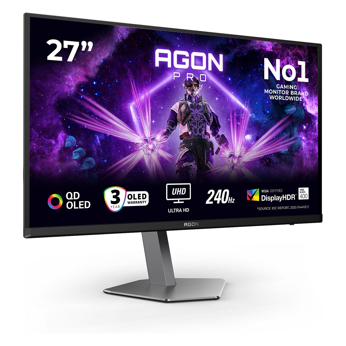 67,3cm/26,5" (3840x2160) AOC AG276UZD 16:9 4K QD-OLED 0,03ms 240Hz HDMI DisplayPort USB-C USB VESA Speaker HDR Black