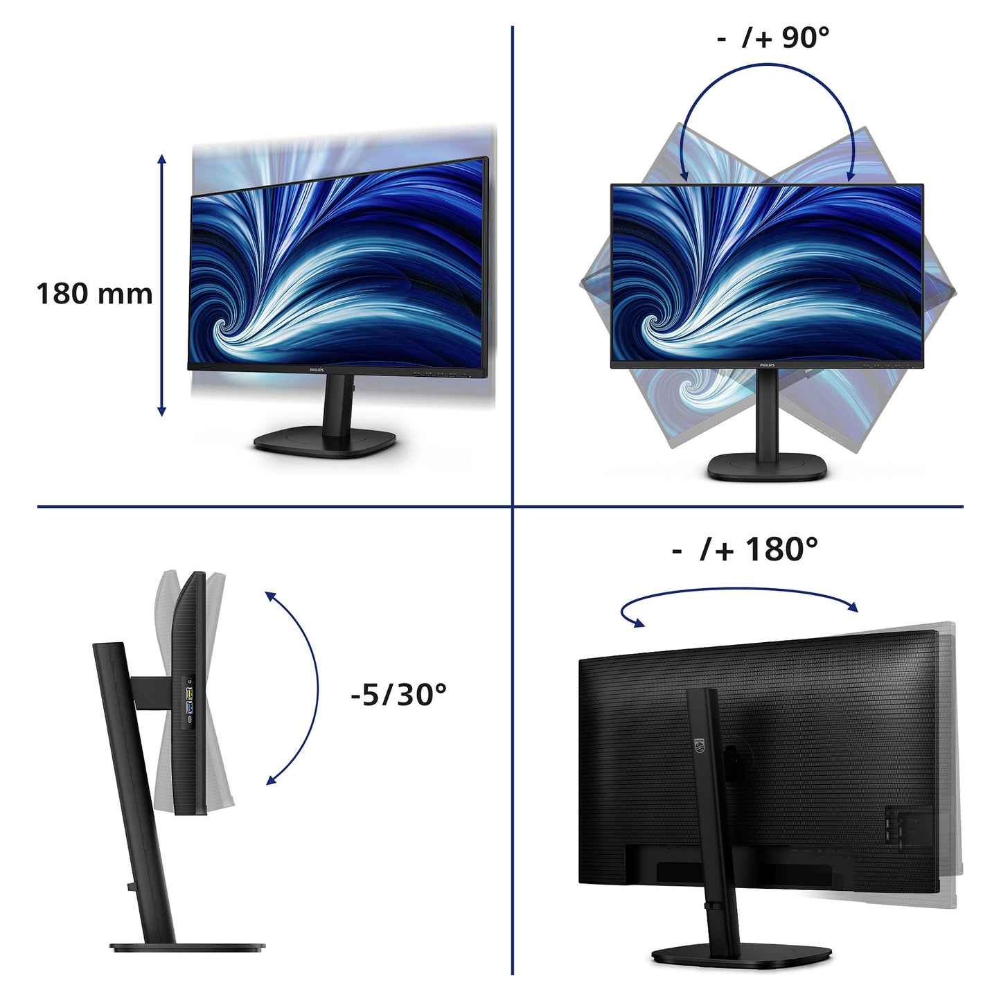 Philips 24B2U3301D - 24 Zoll Full HD, (1920x1080, 120 Hz, 1x HDMI 1.4, 1. DP 1.4, 1x DP schwarz