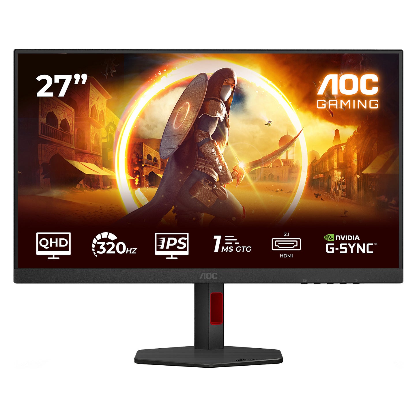 AOC Gaming Q27G4SRU - 27 Zoll QHD, 300 Hz, 1 ms, HDR400 2560x1440, 2x HDMI 2.1, DisplaPort 1.4, USB Hub schwarz-rot