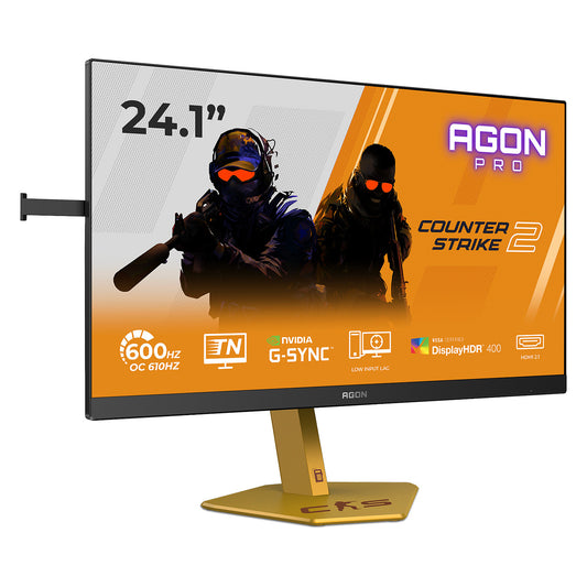 AOC Agon Pro CS24A - 24 Zoll Full HD Gaming, 610Hz 0,5ms gtg, G-Sync,HDR400 (1920x1080, 2x HDMI 2.1, DP 1.4, USB Hub) schwarz-rot-orange