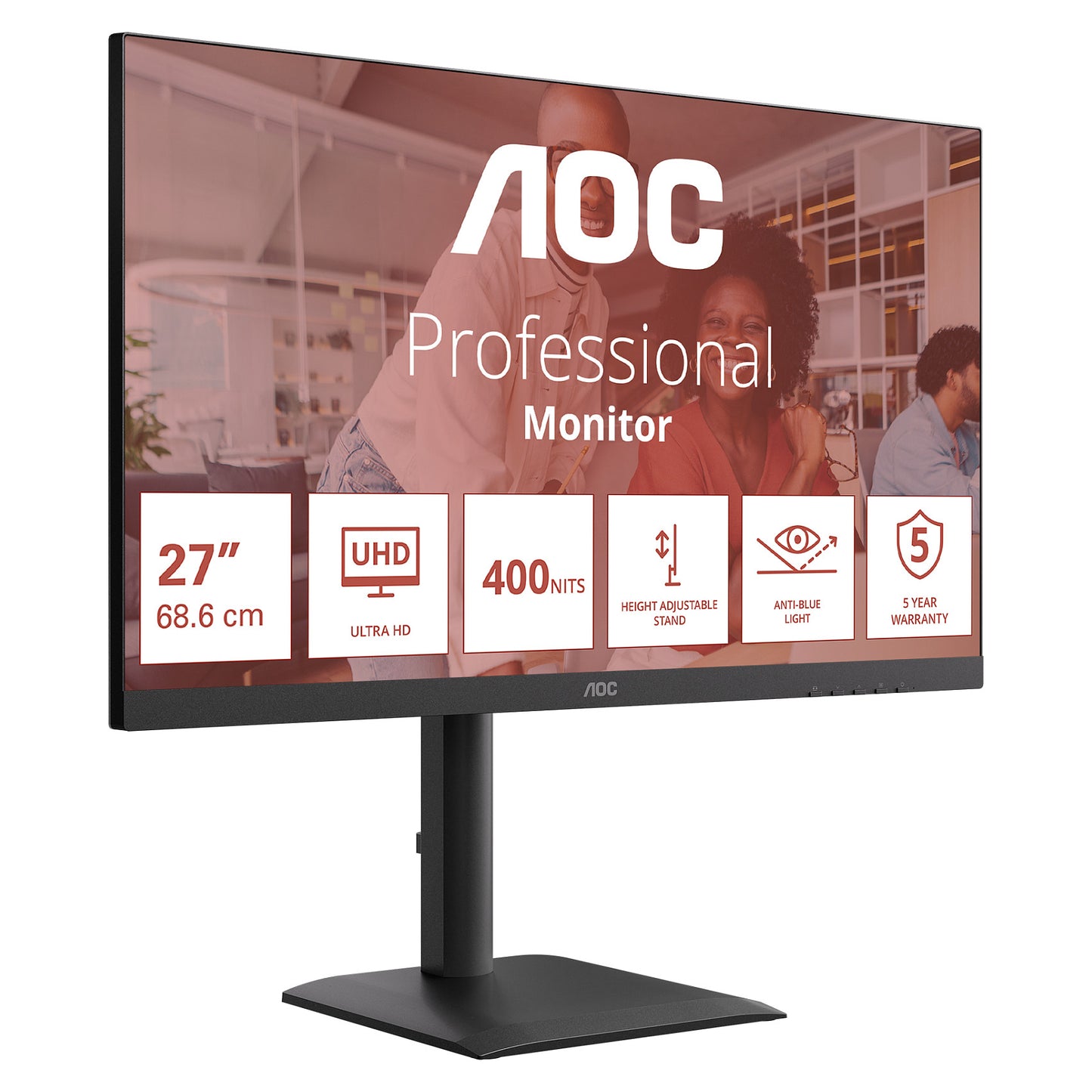 AOC U27E4CV - 27 Zoll Ultra HD, Lautsprecher, (3840x2160, 60 Hz, 2x HDMI 2.0, DisplayPort 1.4, USB-C (90W PD), RJ45, USB Hub) schwarz
