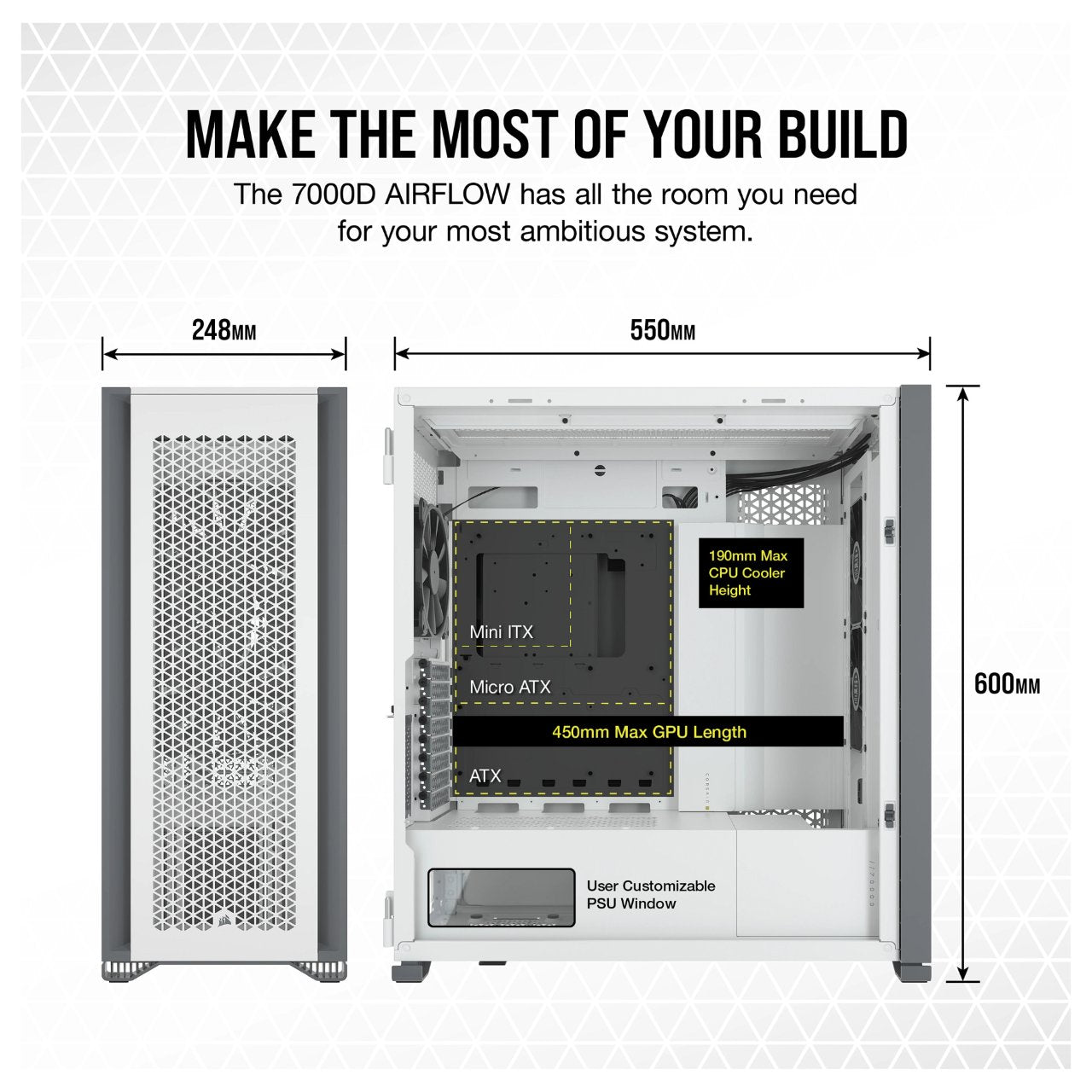 Corsair 7000D Airflow White Full Tower Gaming Gehäuse mit Glas Seitenfenster