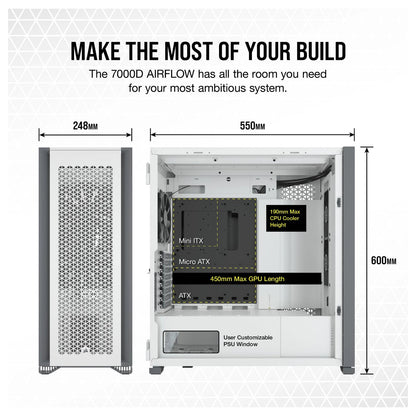 Corsair 7000D Airflow White Full Tower Gaming Gehäuse mit Glas Seitenfenster