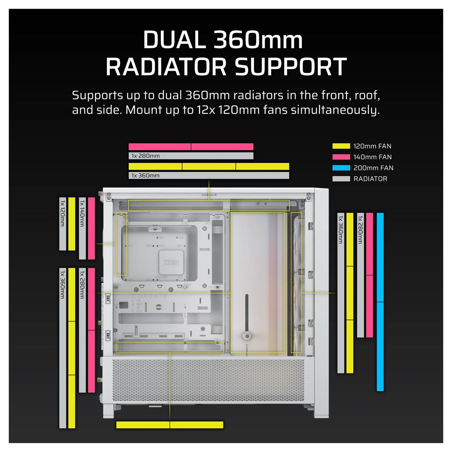 CORSAIR Frame 4000D RS ARGB Weiß Midi Tower ATX Gaming Gehäuse