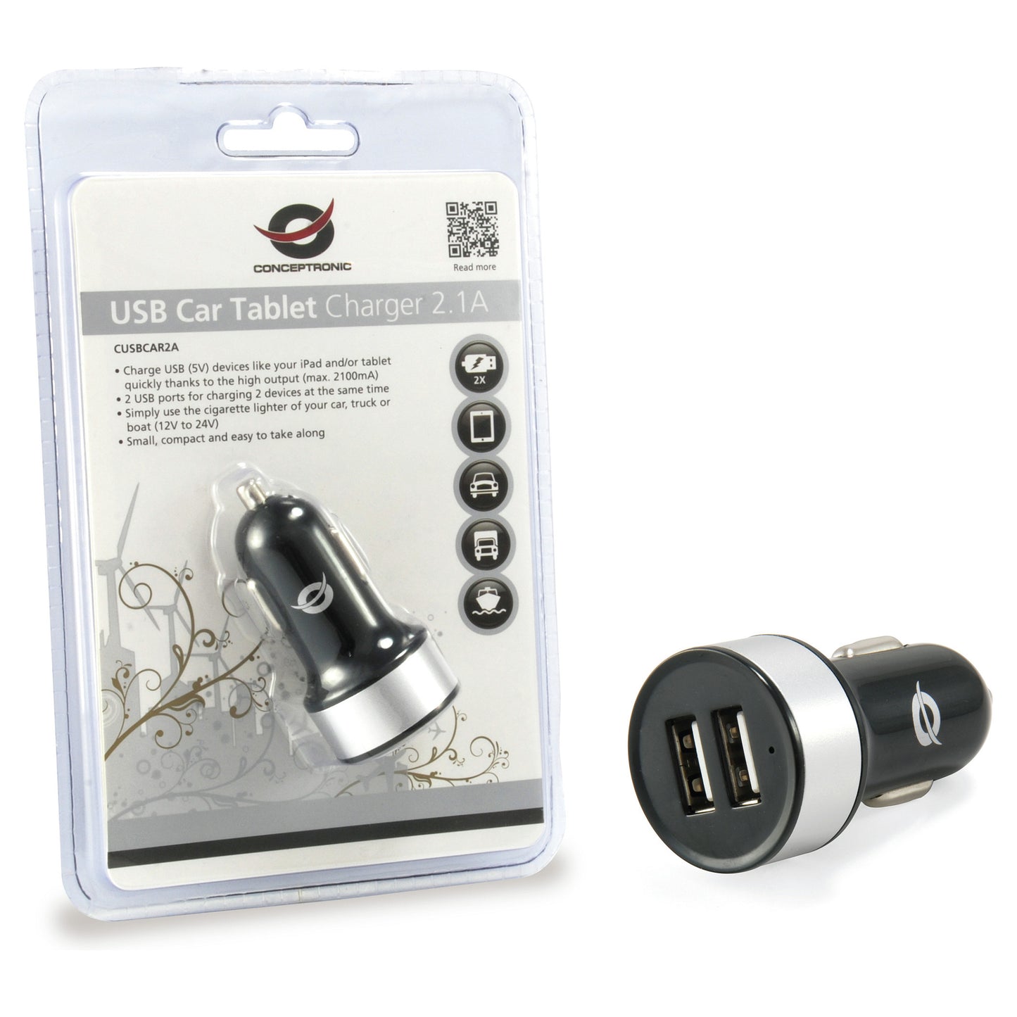 CONCEPTRONIC KFZ-Ladegerät 2-Port 2xUSB-A 10.5W sw