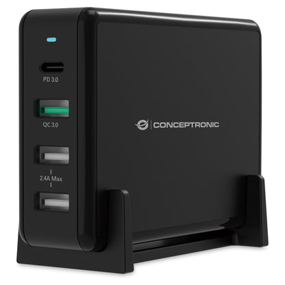 CONCEPTRONIC Ladegerät 4Port 3xUSB-A/1xC Desk 65WPD3.0 sw