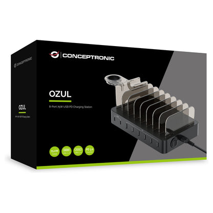 CONCEPTRONIC Ladegerät 8Port 6xUSB-A/2xC Multi 75WPD3.0 sw