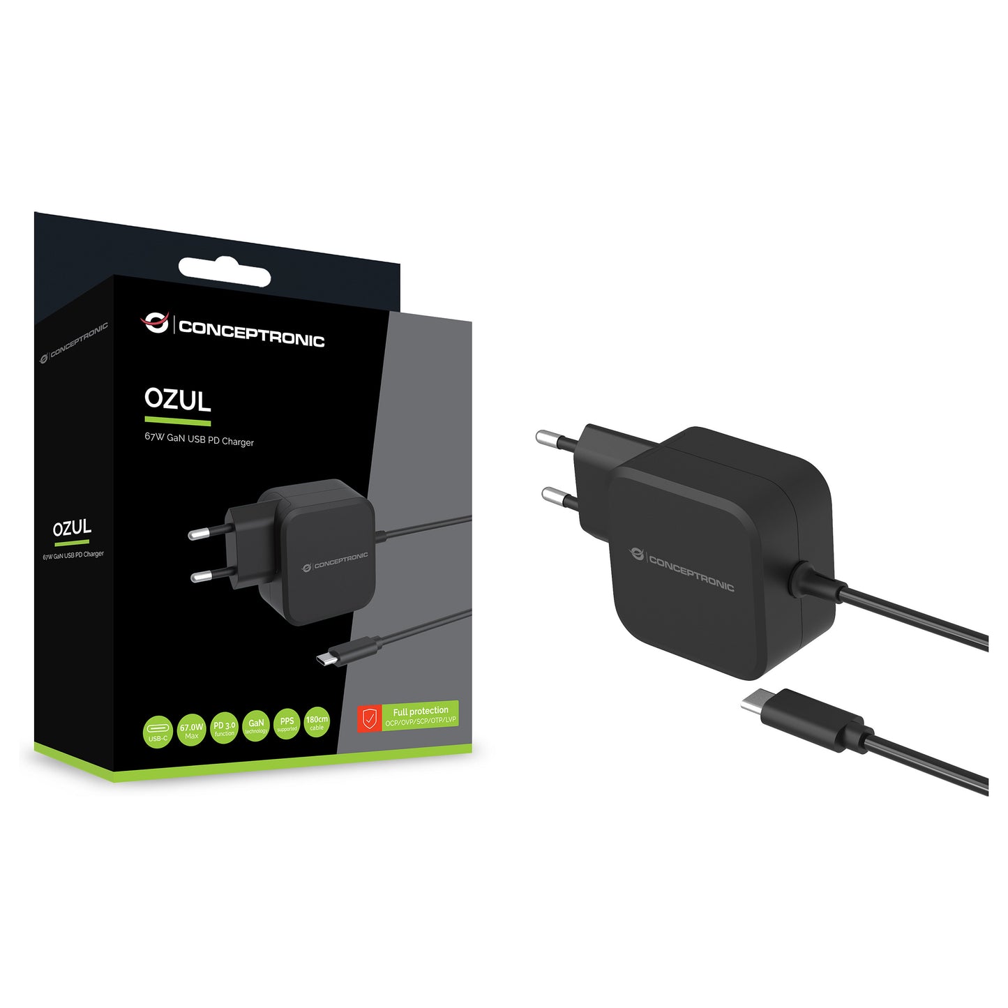 CONCEPTRONIC Ladegerät 1Port GaN USB-C Desk 67WPD3.0/PPS sw