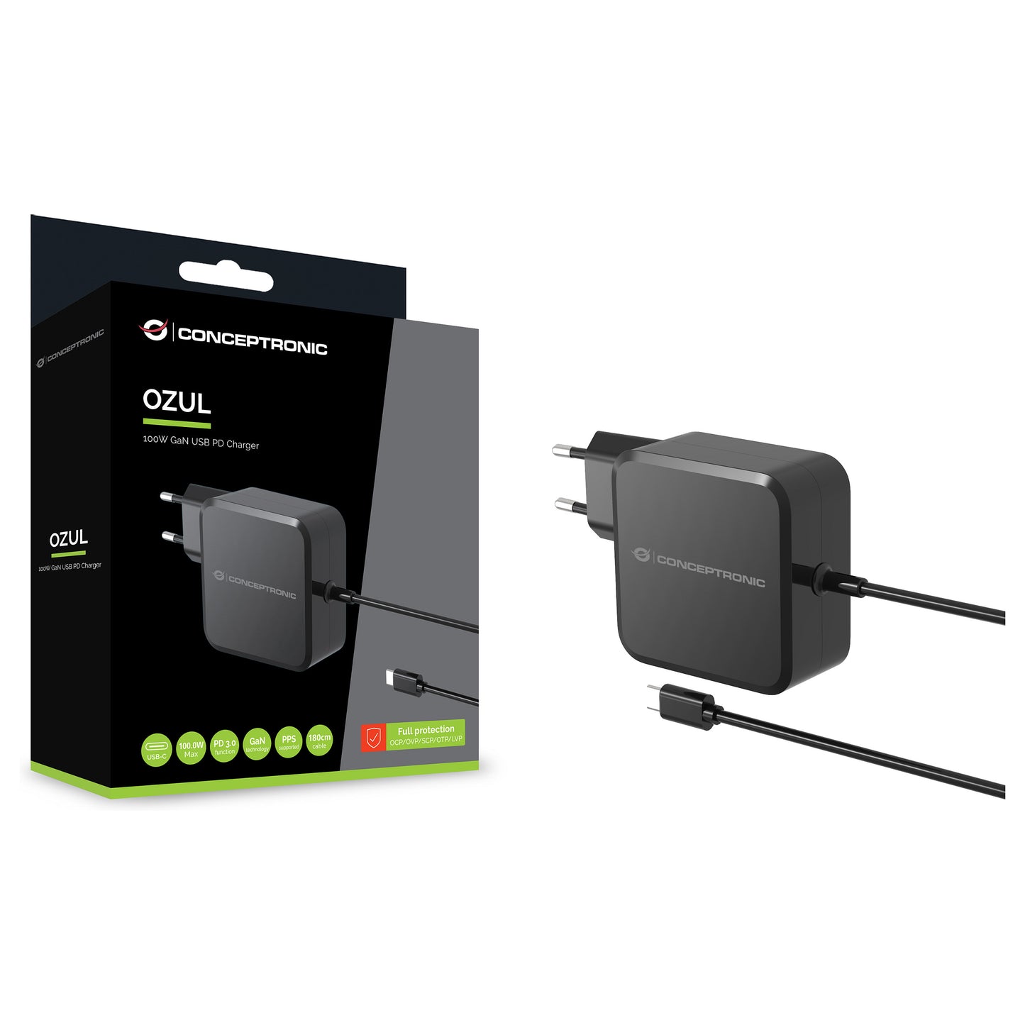 CONCEPTRONIC Ladegerät 1Port GaN USB-C Desk 100WPD3.0/PPS sw