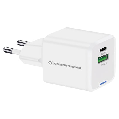 CONCEPTRONIC Ladegerät 2Port GaN USB-C/-A 20WPD3.0/PPS ws