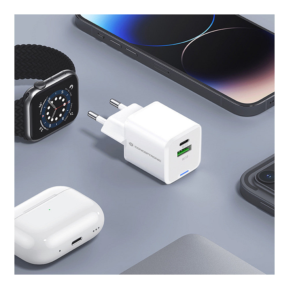 CONCEPTRONIC Ladegerät 2Port GaN USB-C/-A 20WPD3.0/PPS ws