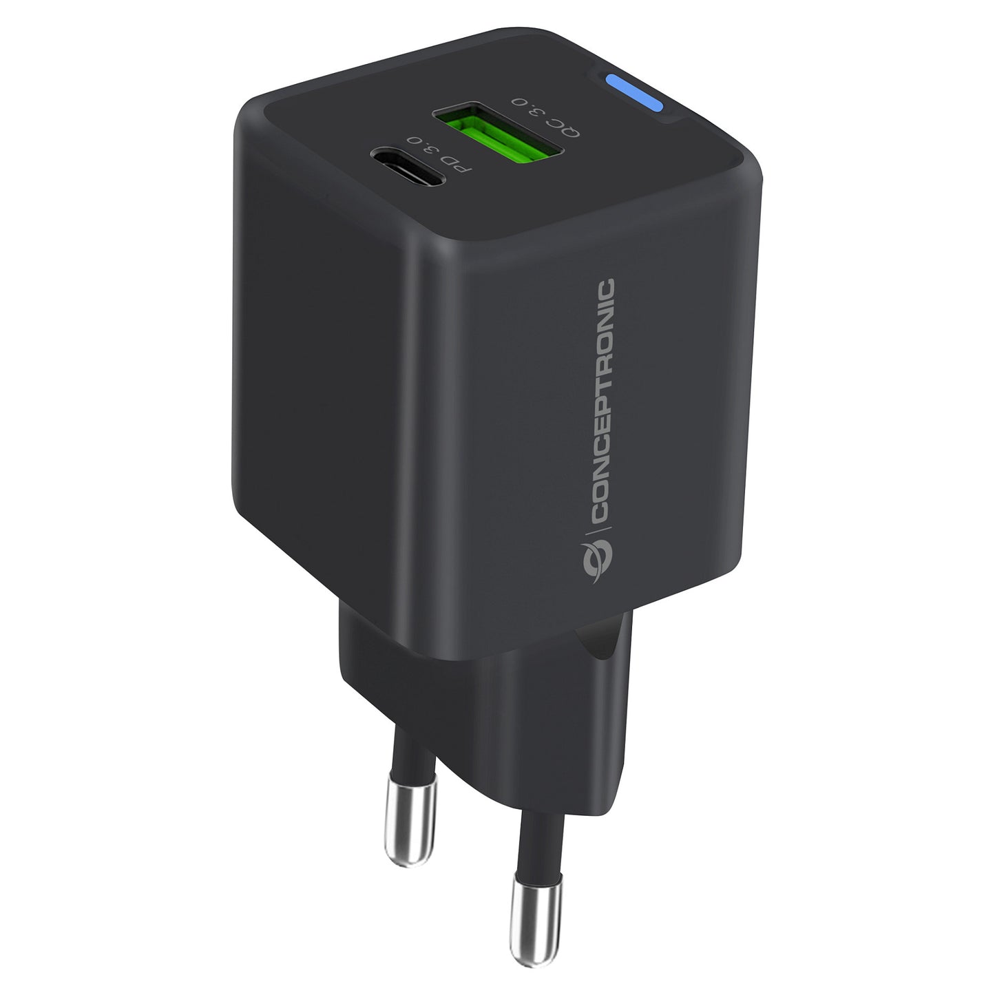 CONCEPTRONIC Ladegerät 2Port GaN USB-C/-A 20WPD3.0/PPS sw