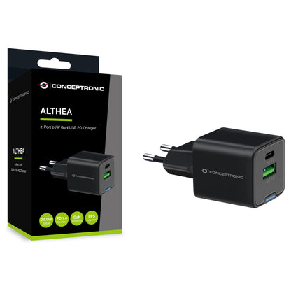 CONCEPTRONIC Ladegerät 2Port GaN USB-C/-A 20WPD3.0/PPS sw
