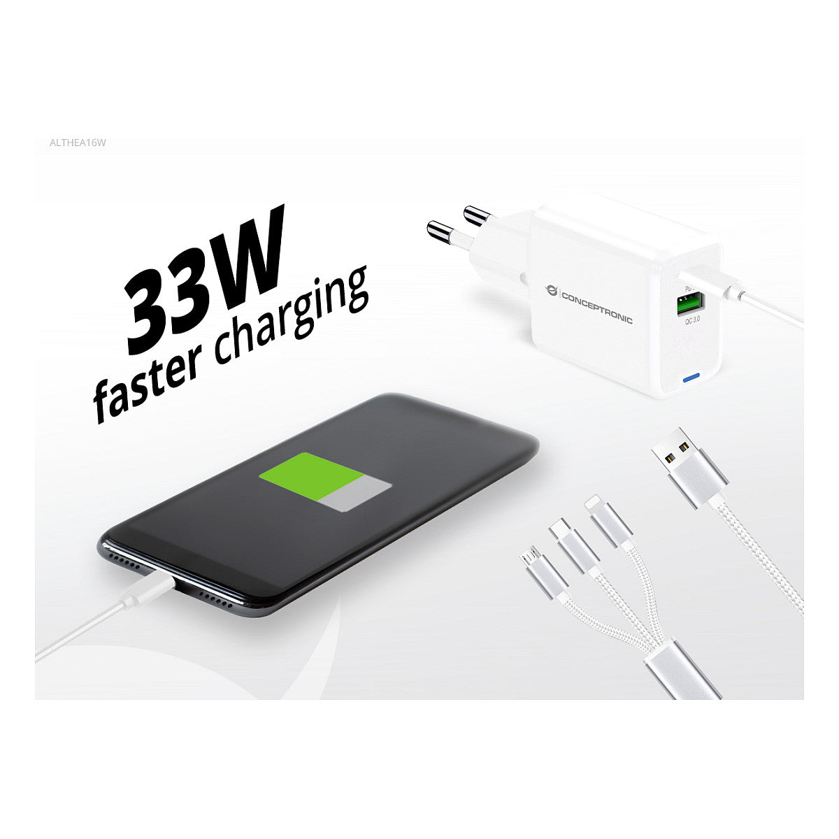 CONCEPTRONIC Ladegerät 2Port GaN 3-in-1 33WPD3.0/PPS ws