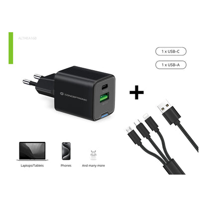 CONCEPTRONIC Ladegerät 2Port GaN 3-in-1 33WPD3.0/PPS sw