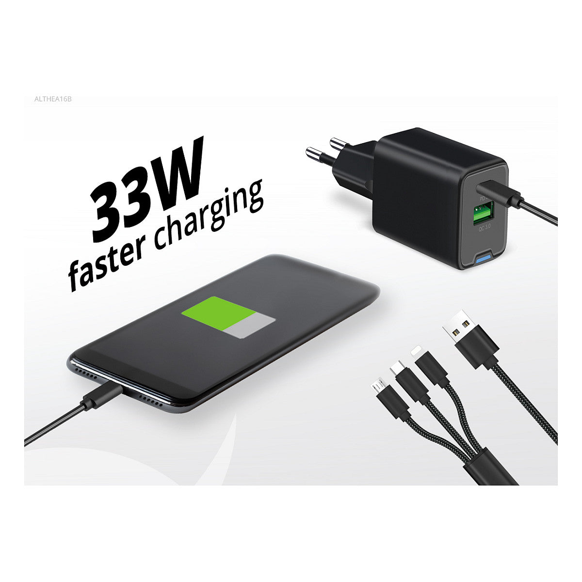 CONCEPTRONIC Ladegerät 2Port GaN 3-in-1 33WPD3.0/PPS sw