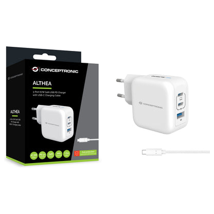 CONCEPTRONIC Ladegerät 3Port GaN 2xUSB-C/1xA 67WPD3.0/PPS ws