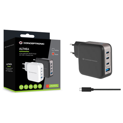 CONCEPTRONIC Ladegerät 4Port GaN 3xUSB-C/1xA100WPD3.0/PPS sw