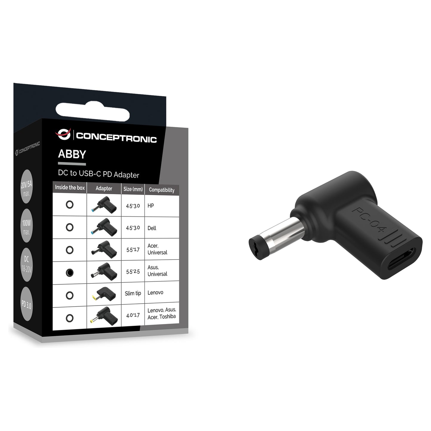 CONCEPTRONIC USB-C PD100W->Asus/Uni.5.5x2.5mm Adap.18-20V sw
