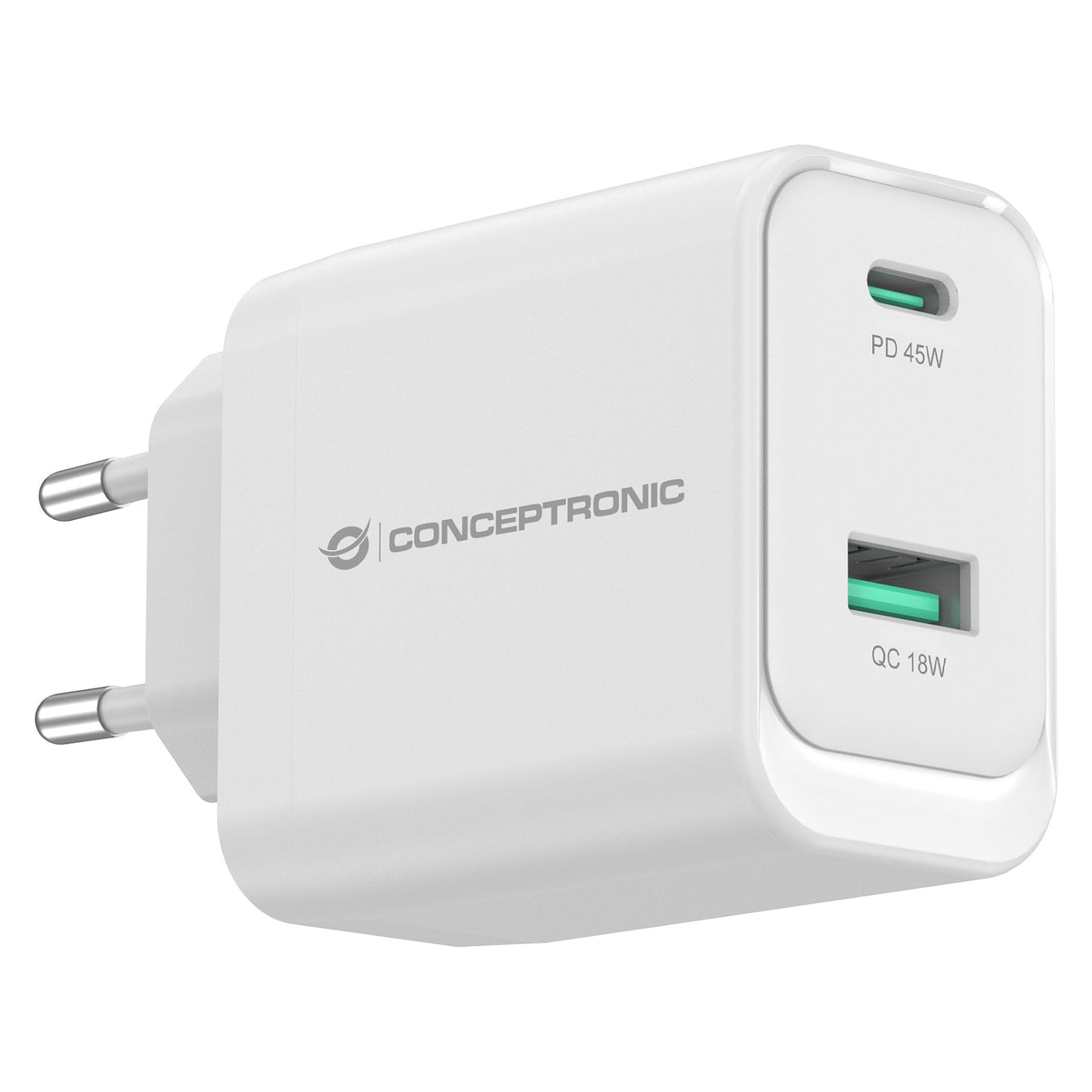 CONCEPTRONIC Ladegerät 2Port GaN USB-C/-A 45WPD3.0/PPS ws