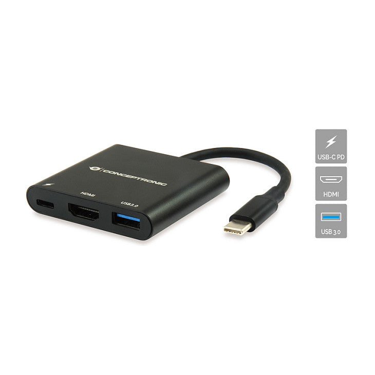 CONCEPTRONIC 3-1 Dock USB-C->HDMI/USB-A/60WPD 15cm sw
