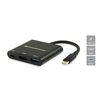 CONCEPTRONIC 3-1 Dock USB-C->HDMI/USB-A/60WPD 15cm sw