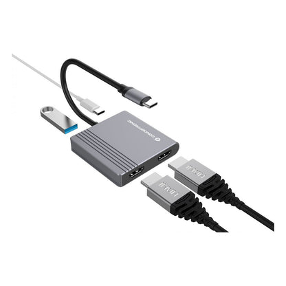 CONCEPTRONIC 4-1 Dock USB-C->2xHDMI/USB-A/100WPD 25cm gr