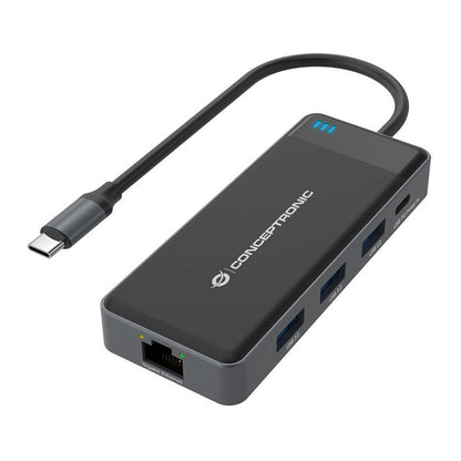 CONCEPTRONIC 7-1 Dock USB-C->2xHDMI/3xUSB-A/GbE/+ 25cm gr