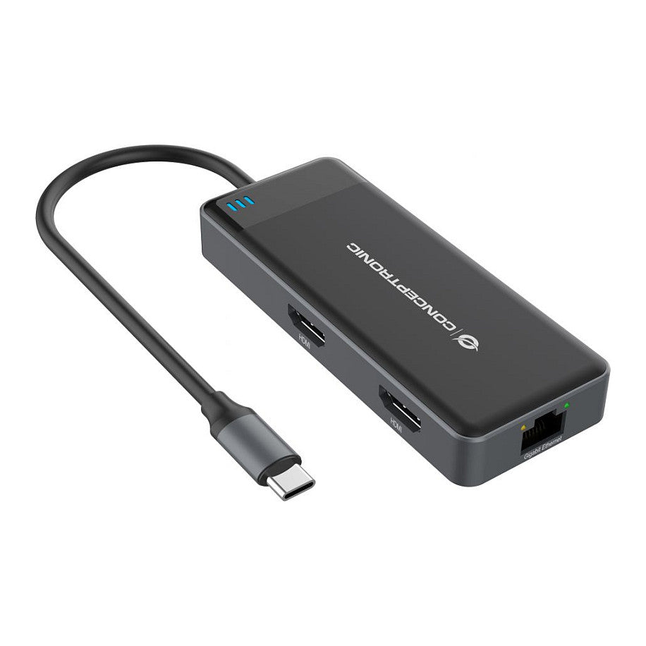 CONCEPTRONIC 7-1 Dock USB-C->2xHDMI/3xUSB-A/GbE/+ 25cm gr