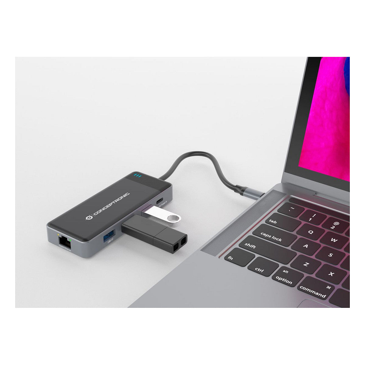 CONCEPTRONIC 7-1 Dock USB-C->2xHDMI/3xUSB-A/GbE/+ 25cm gr