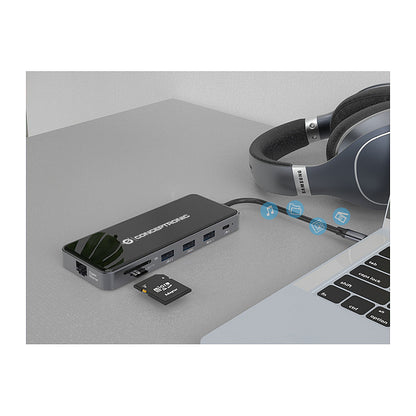 CONCEPTRONIC 12-1 Dock USB-C->2xHDMI/3xUSB-A/AUX/+ 25cm gr