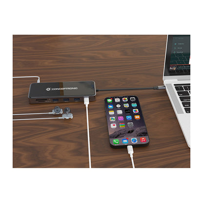 CONCEPTRONIC 12-1 Dock USB-C->2xHDMI/3xUSB-A/AUX/+ 25cm gr
