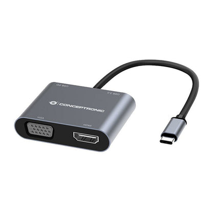 CONCEPTRONIC 4-1 Dock USB-C->HDMI.USB3.0.VGA.100WPD 15cm gr
