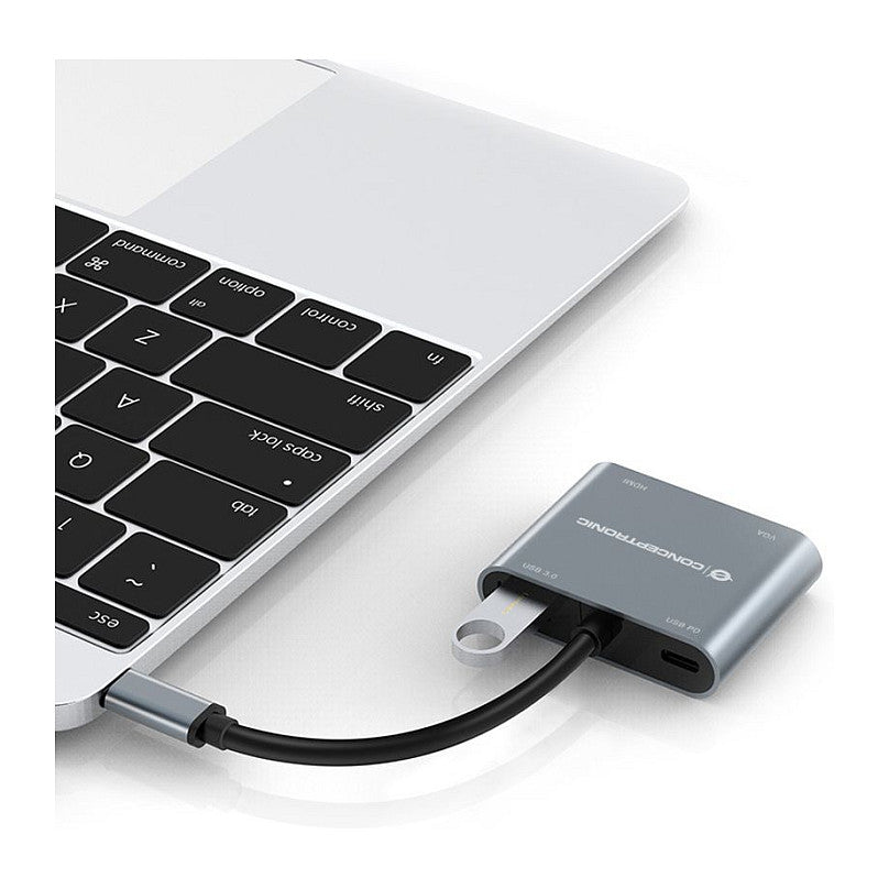 CONCEPTRONIC 4-1 Dock USB-C->HDMI.USB3.0.VGA.100WPD 15cm gr