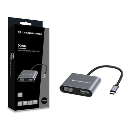 CONCEPTRONIC 4-1 Dock USB-C->HDMI.USB3.0.VGA.100WPD 15cm gr